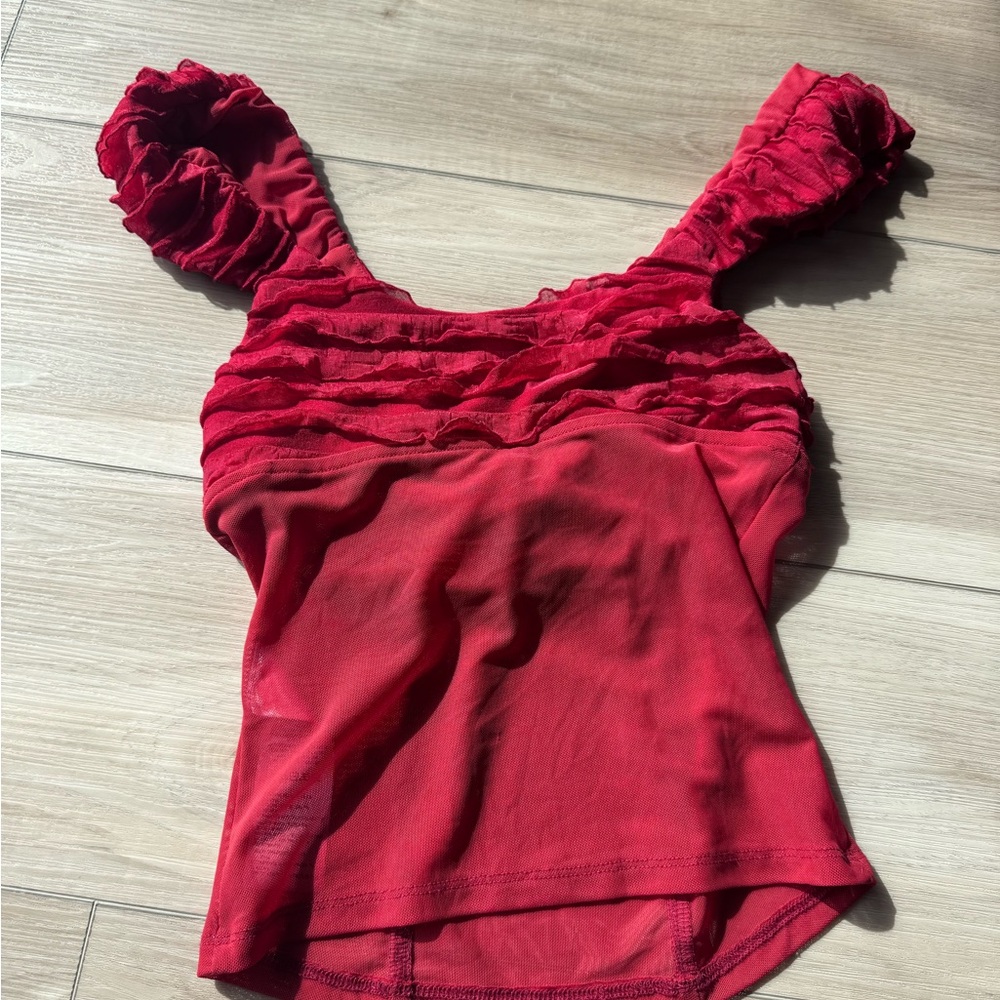 Kimchi Blue Red Ruffled tank top Small - Picture 2 of 4